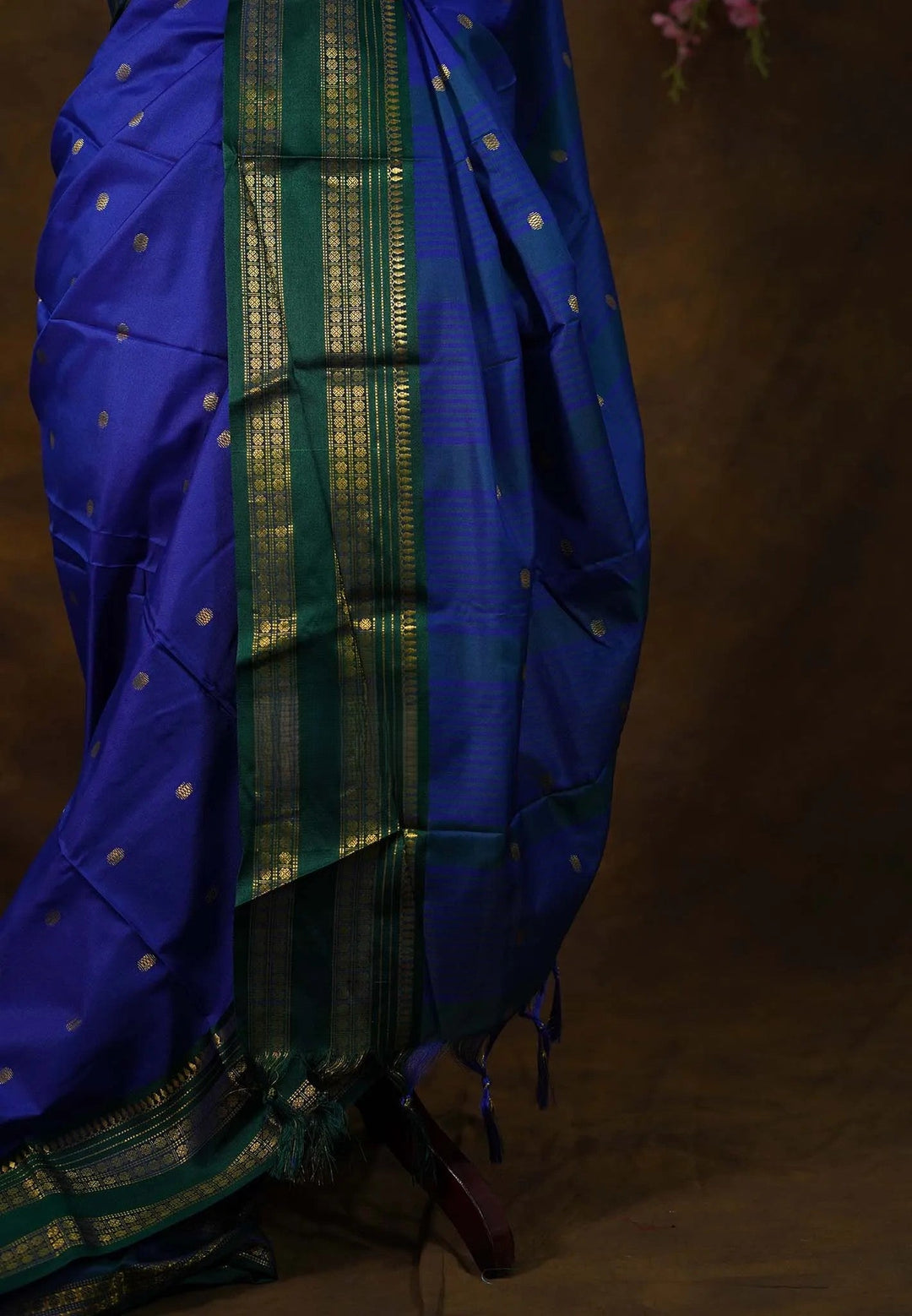 MS Blue Semi Cotton Silk Gadwal Saree with Rettapet Border with Buttas | SHOBITAM