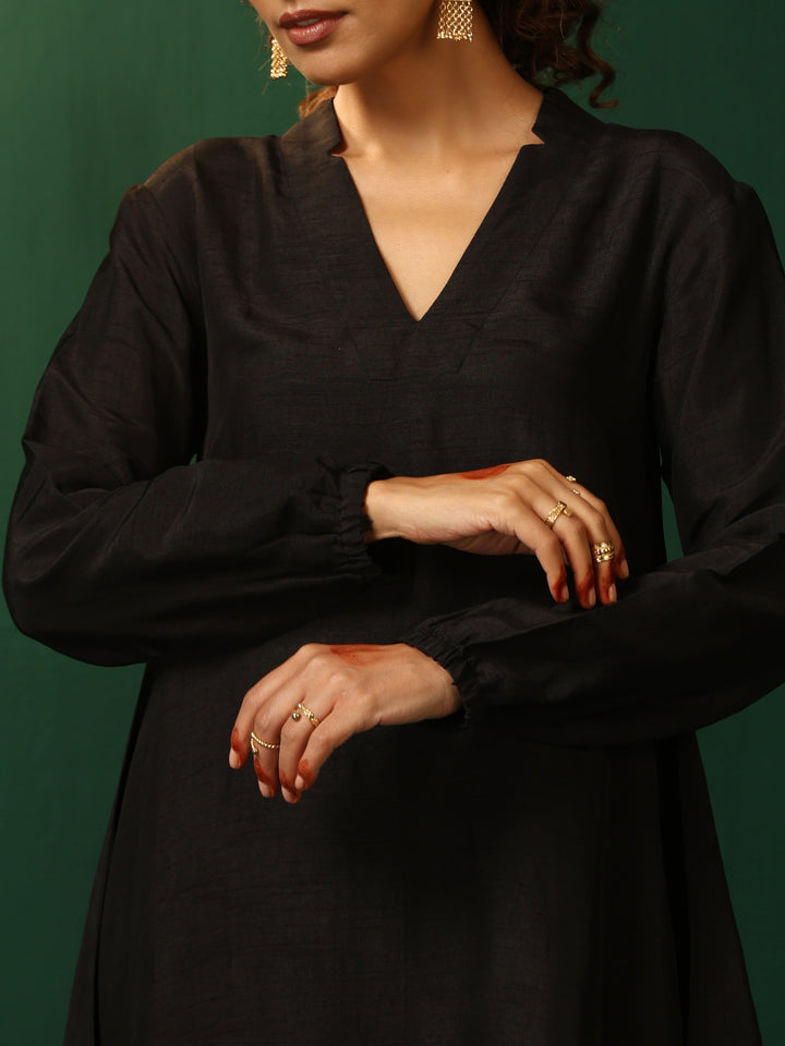 Black Silk Collar Co-ord Set  | SHOBITAM