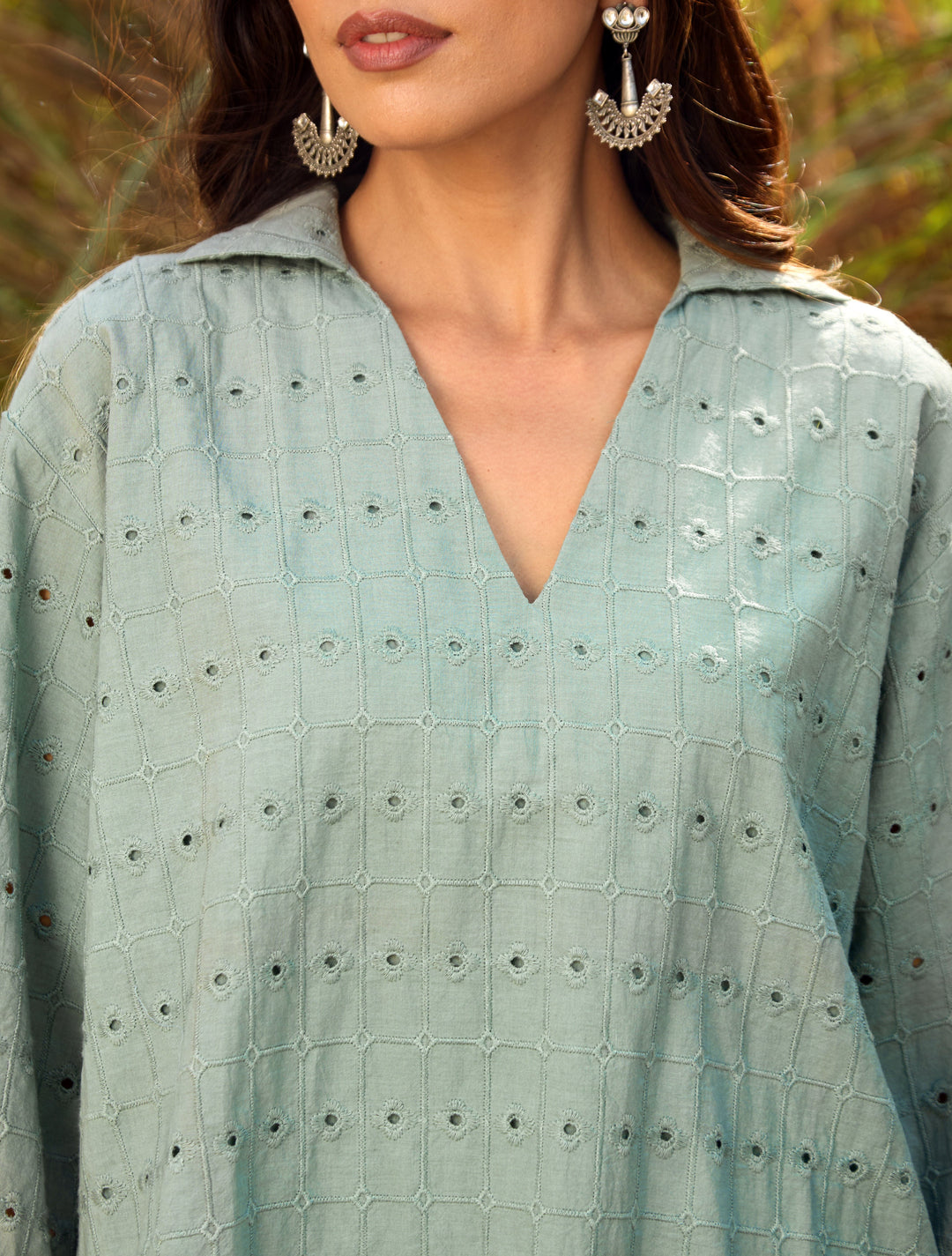 Blue Cotton Cutwork Embroidered Co-ord Set  | SHOBITAM