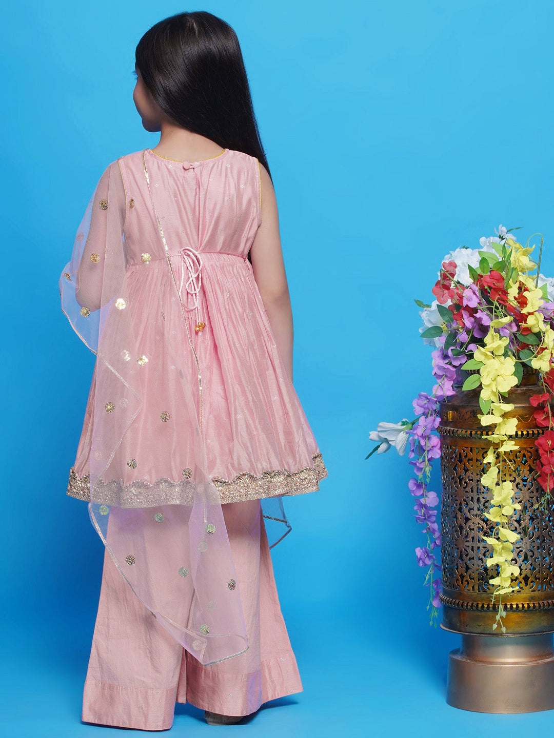 Chanderi Golden work Butta Kurta Plazzo Set - Peachish Pink | SHOBITAM