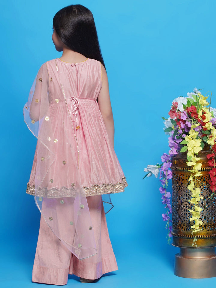 Chanderi Golden work Butta Kurta Plazzo Set - Peachish Pink | SHOBITAM