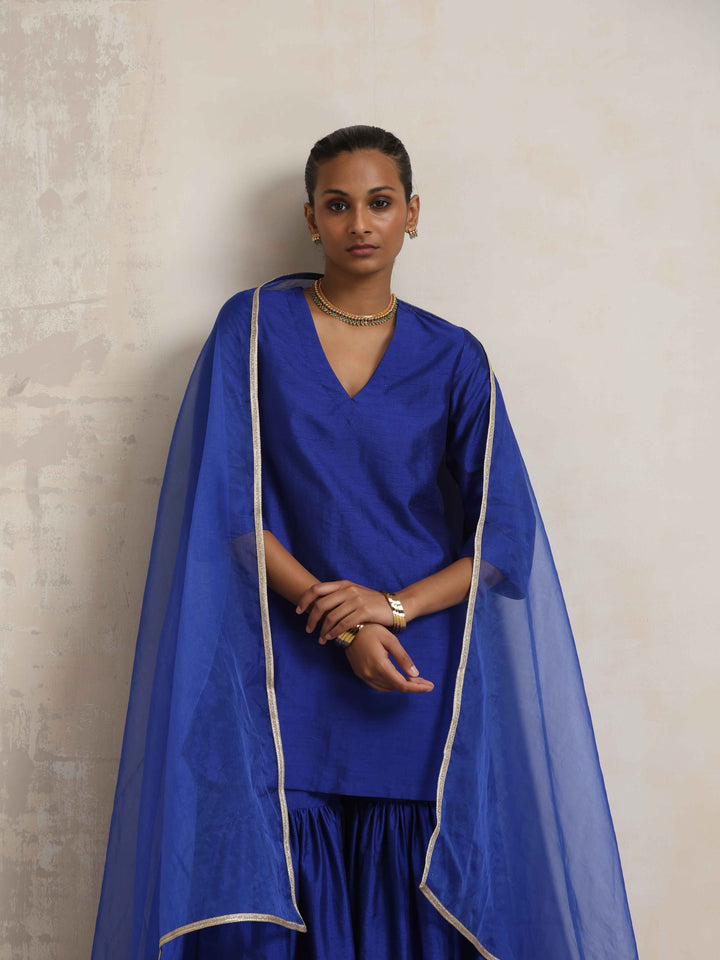 Electric Blue Sharara Dupatta Set | SHOBITAM
