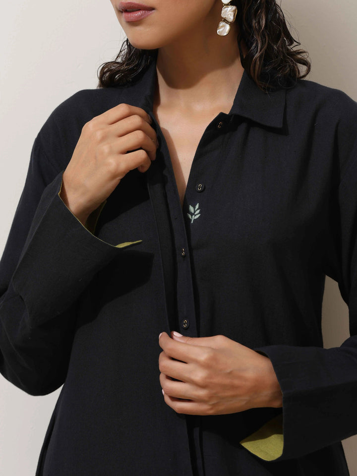 Black Cotton Linen Kurta Pant Set | SHOBITAM