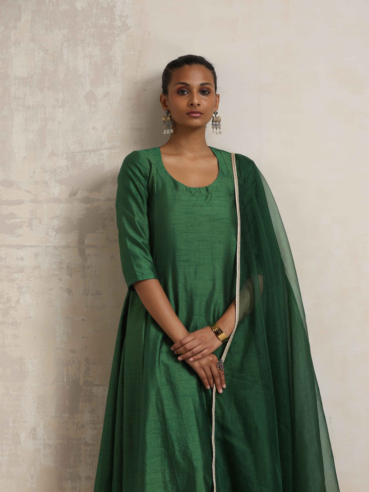 Dark Green Anarkali Kurta Pant Dupatta Set | SHOBITAM