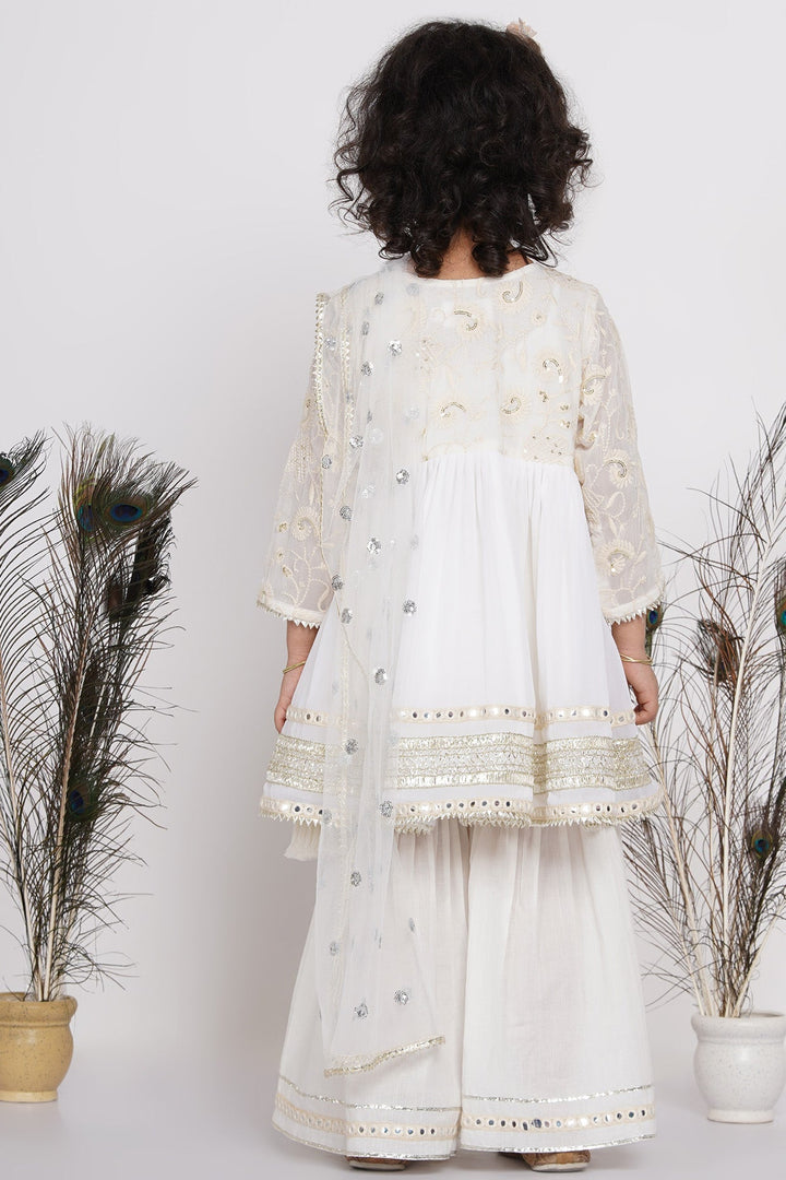 Girls Floral Embroidery and Lacework Angrakha Kurta with Sharara | SHOBITAM