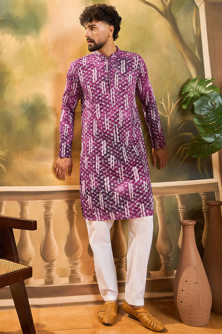 Purple Viscose Rayon Embroidered Straight Kurta  | SHOBITAM