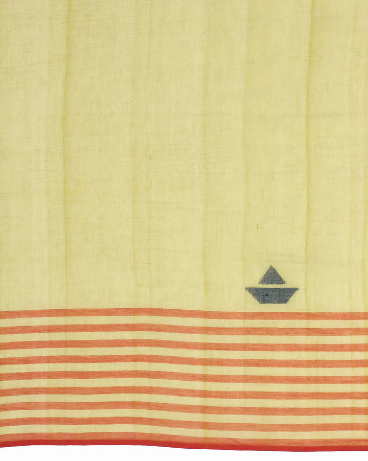 Green Handloom Jamdani Cotton Saree with Stripes Border