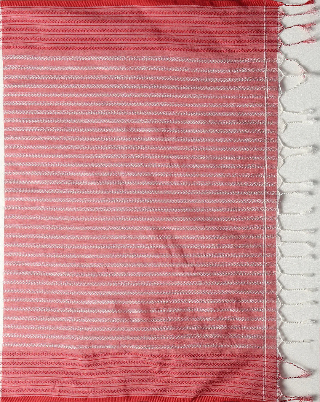 White-Red Cotton Saree with Blouse piece