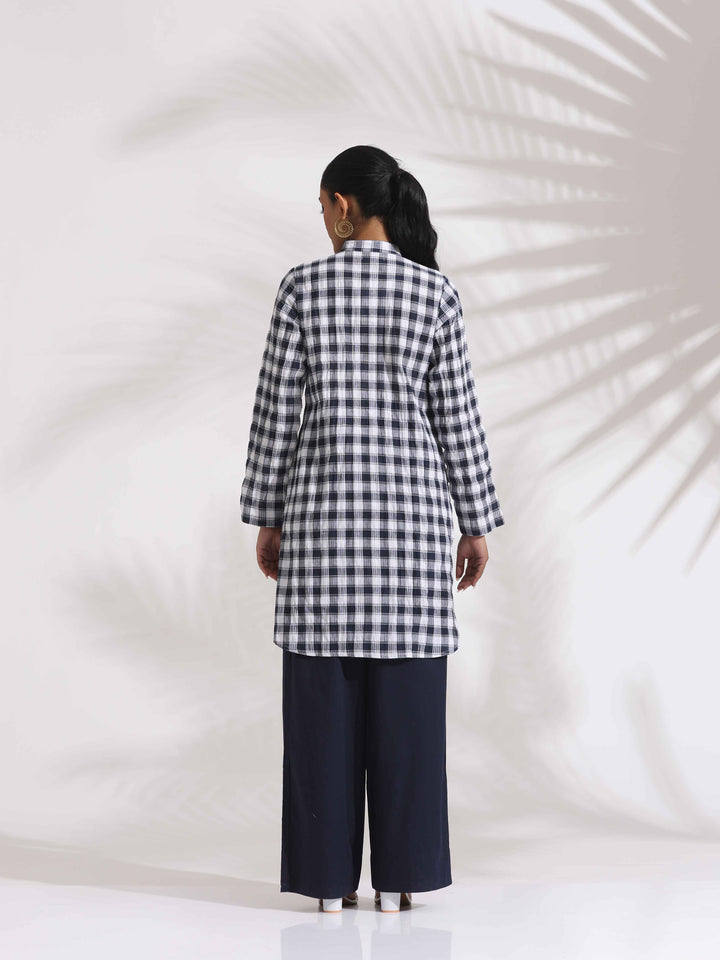 Blue Cotton Check Kurta Co-ord Set | SHOBITAM