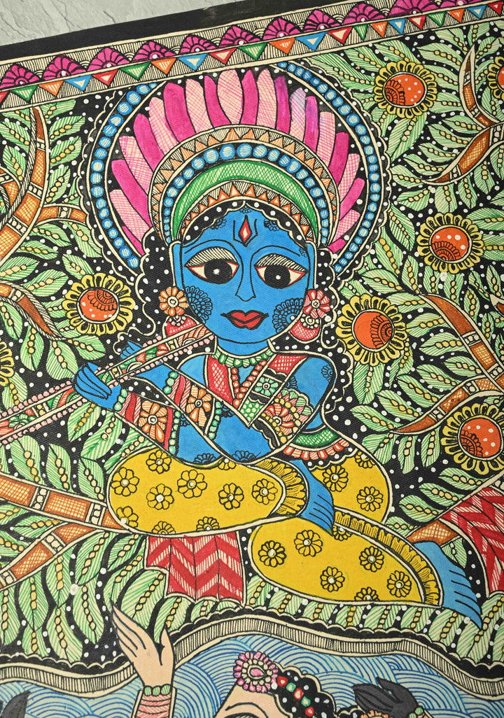 Krishna Leela Madhubani Hand Painting, Unframed, 30 x 22 | SHOBITAM