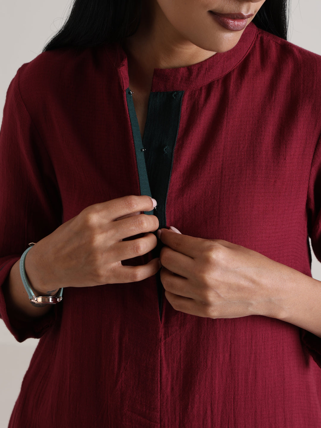 Maroon Placket Kurta Pant Set | SHOBITAM
