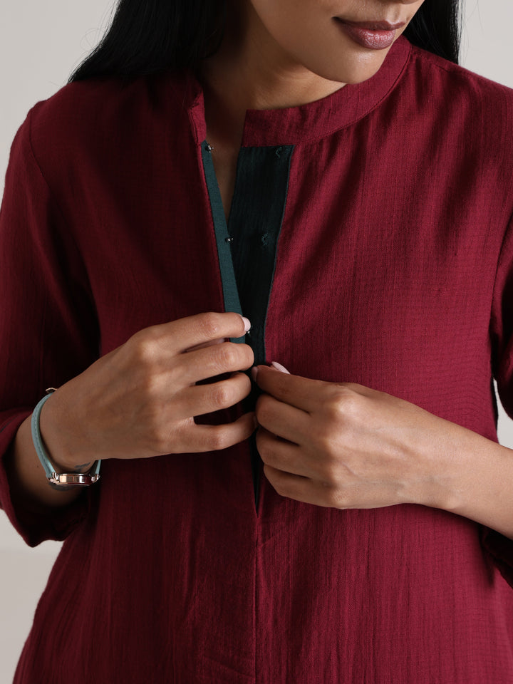 Maroon Placket Kurta Pant Set | SHOBITAM