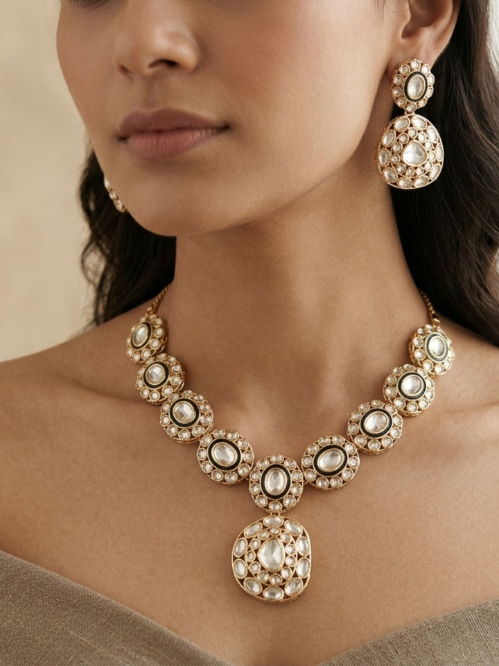 Kundan Polki Necklace Set with Earrings  | Shobitam