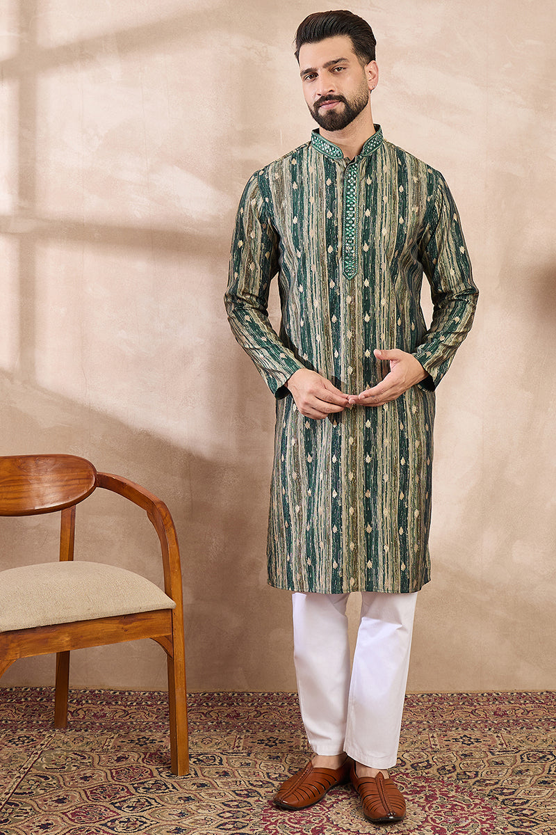Green Silk Blend Abstract Printed Straight Kurta With Trouser | SHOBITAM