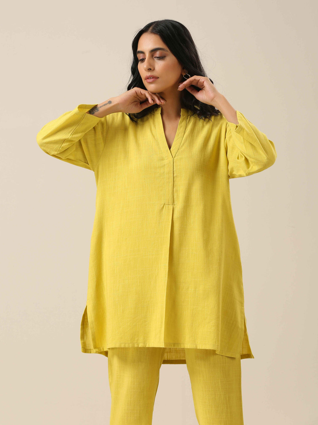 Lime Slub Texture Relax Fit Co-Ord Set | SHOBITAM
