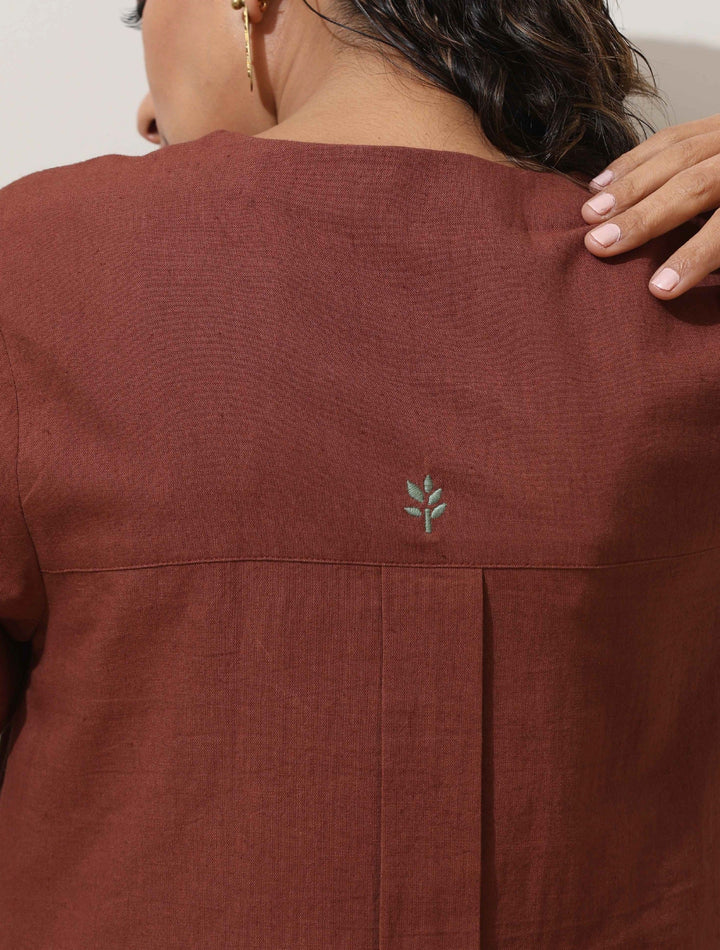Brown Cotton Linen Kurta Pant Set | SHOBITAM