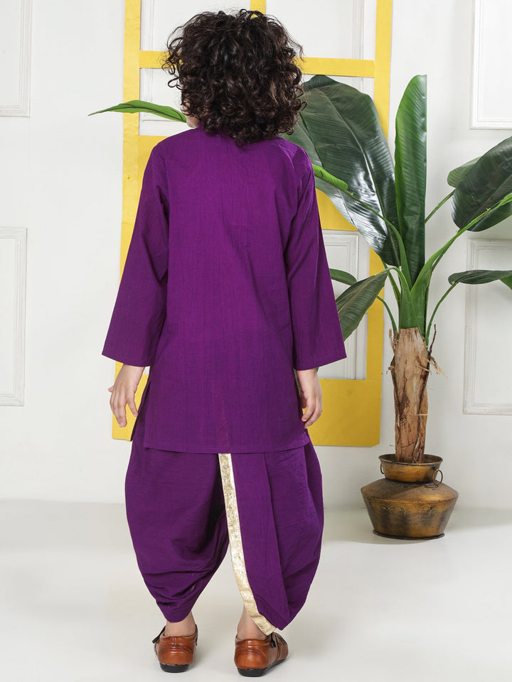 Purple Minimal Zari Embroidery Cotton Kurta Dhoti set | SHOBITAM
