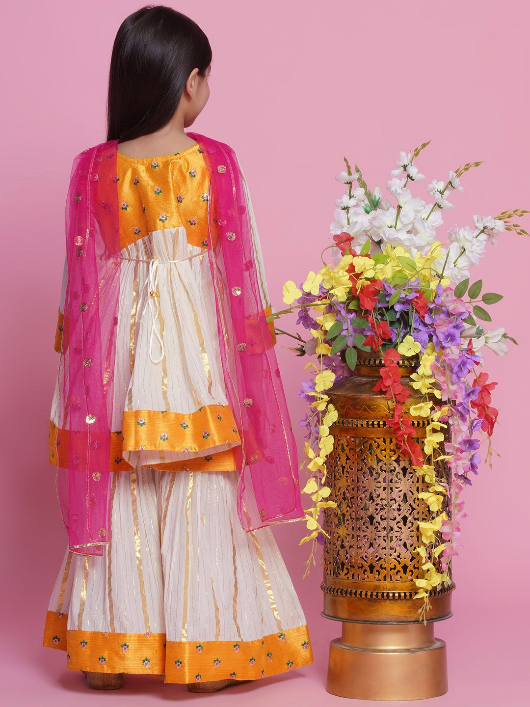 Choti Buti Floral Anarkali Sharara Set with Dupatta - Cream | SHOBITAM