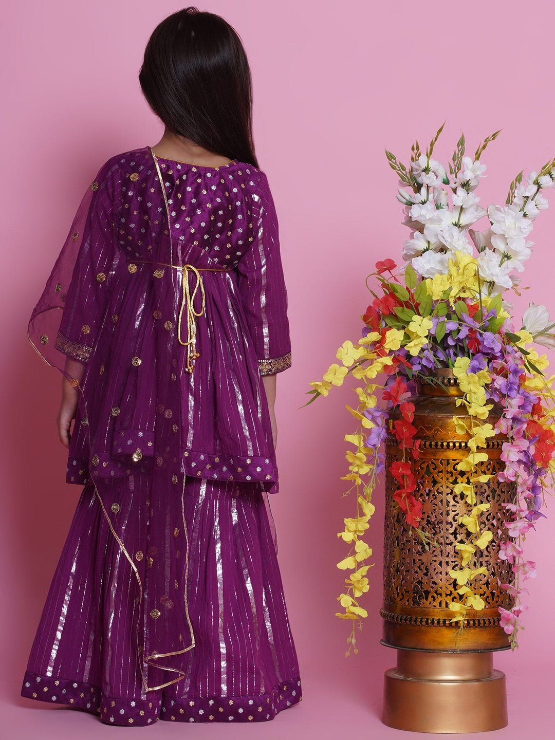 Chand Sitare Anarkarli Kurta Sharara with Dupatta - Purple | SHOBITAM