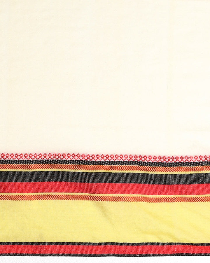 White Green Red Cotton Saree with Blouse piece