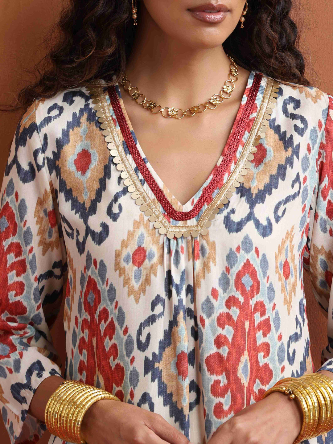 Off White Ikat Print Kurta Set  | SHOBITAM