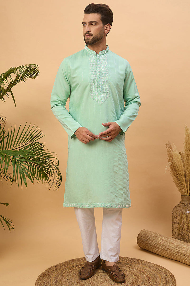 Blue Silk Blend Solid Embroidered Straight Kurta | SHOBITAM