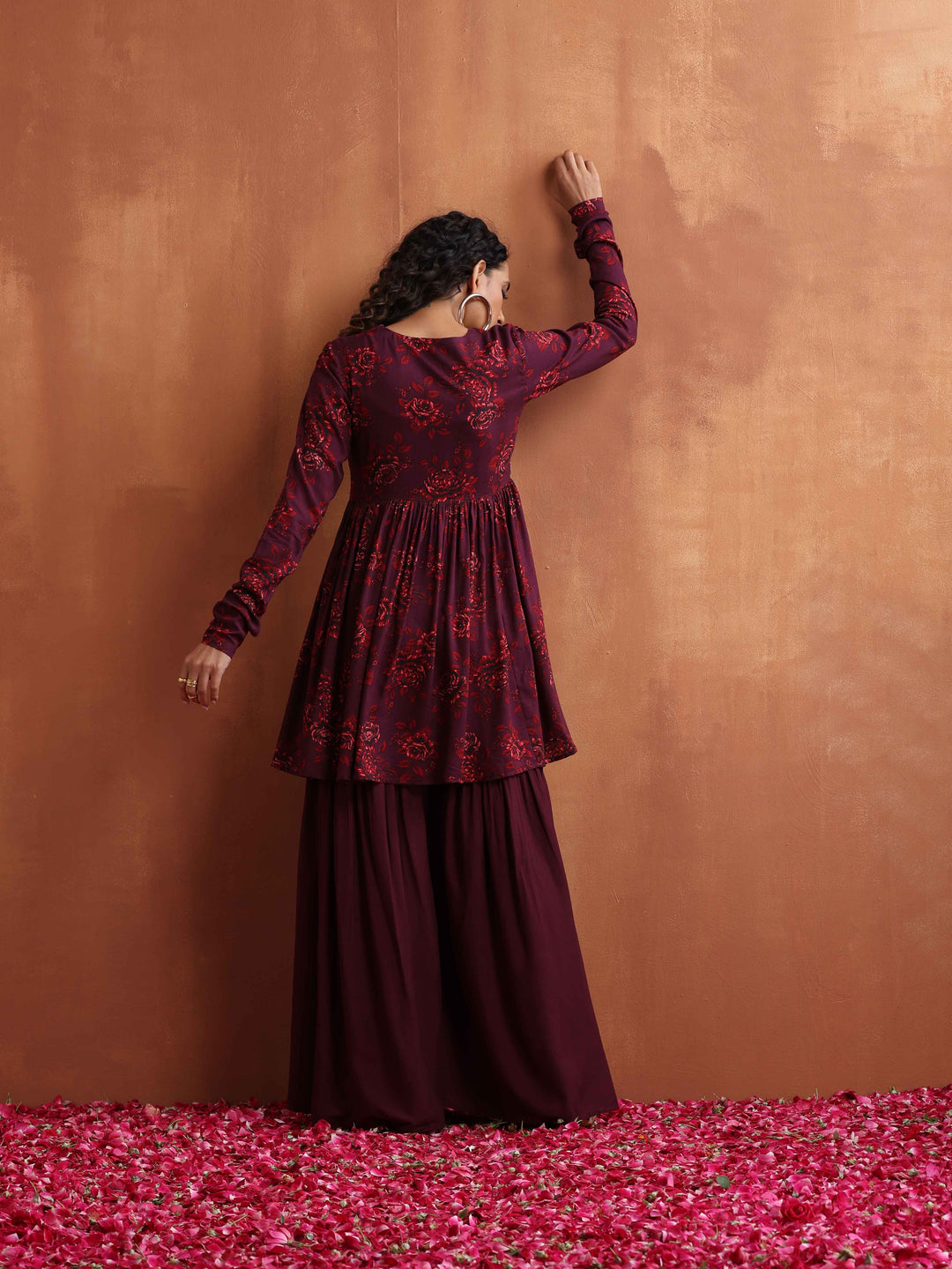 Purple Floral Print Sharara Set | SHOBITAM