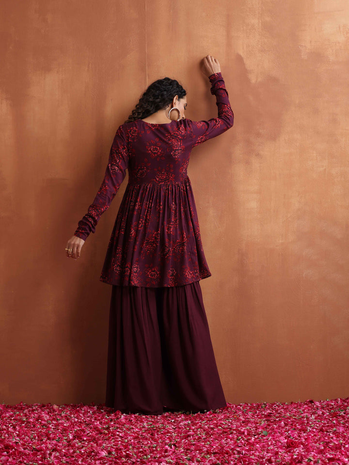 Purple Floral Print Sharara Set | SHOBITAM