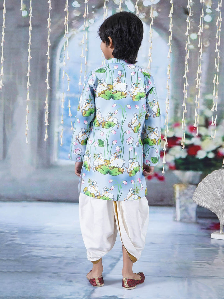 Neel Kaam Dhenu Cow Sherwani Dhoti - Sky Blue | SHOBITAM