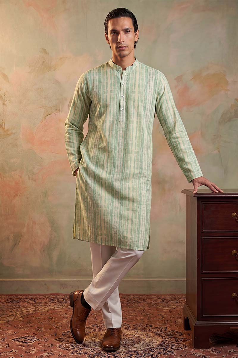 Mens Multi Silk Blend Abstract Printed Kurta With Trousers | SHOBITAM
