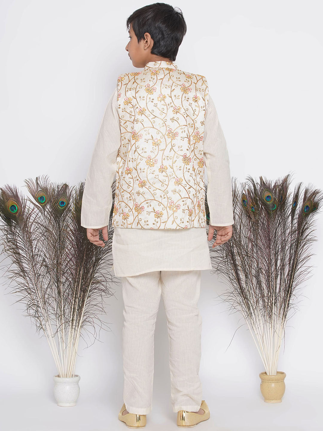 Orange Pink Floral Embroidery Jacket with Cotton Kantha kurta and Kantha Pyjama | SHOBITAM