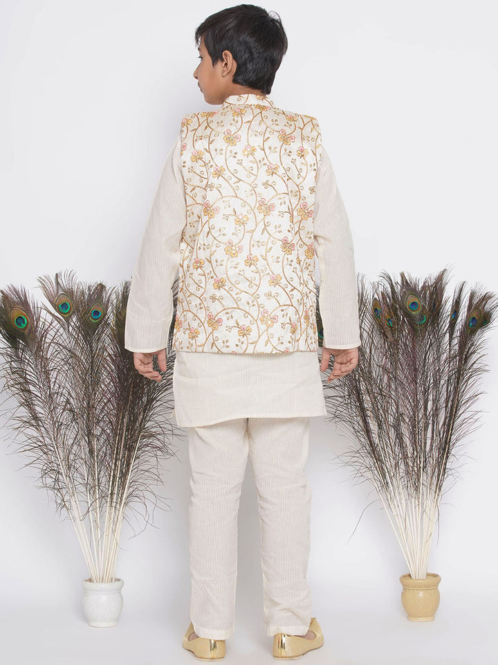 Orange Pink Floral Embroidery Jacket with Cotton Kantha kurta and Kantha Pyjama | SHOBITAM