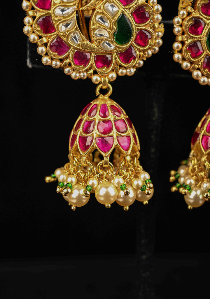 92.5 Pure Silver, 24 Ct Gold Plated Peacock Stud Jadau Jhumkas