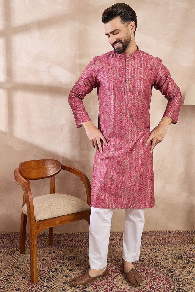 Pink Silk Blend Floral Printed Straight Kurta | SHOBITAM