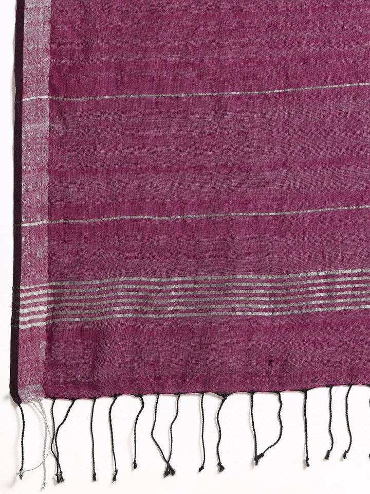 Handloom Grey Purple Cotton Kantha Saree
