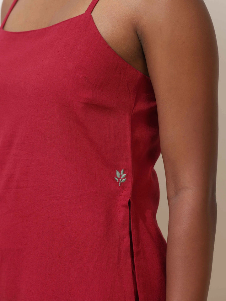 Maroon Cotton Linen Kurta Co-Ord Set  | SHOBITAM