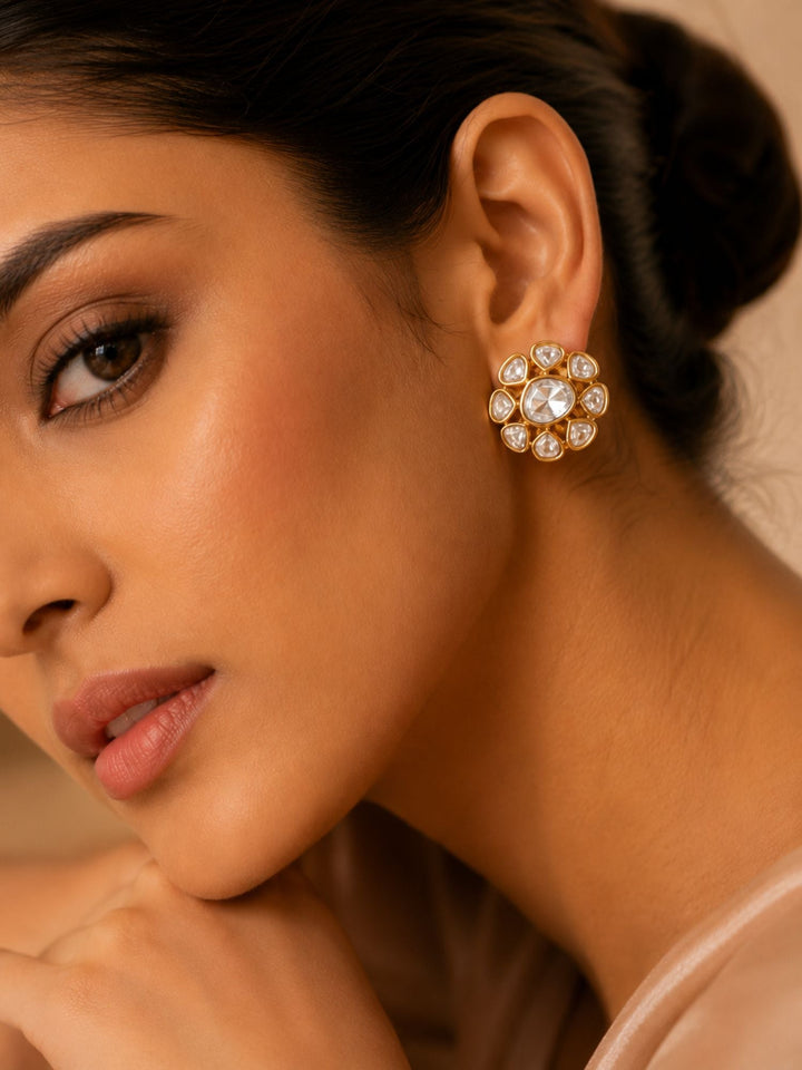 Gold Plated Polki Studs Earring | SHOBITAM