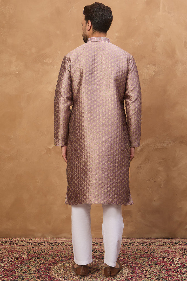 Mauve Silk Blend Solid Woven Design Straight Kurta | SHOBITAM
