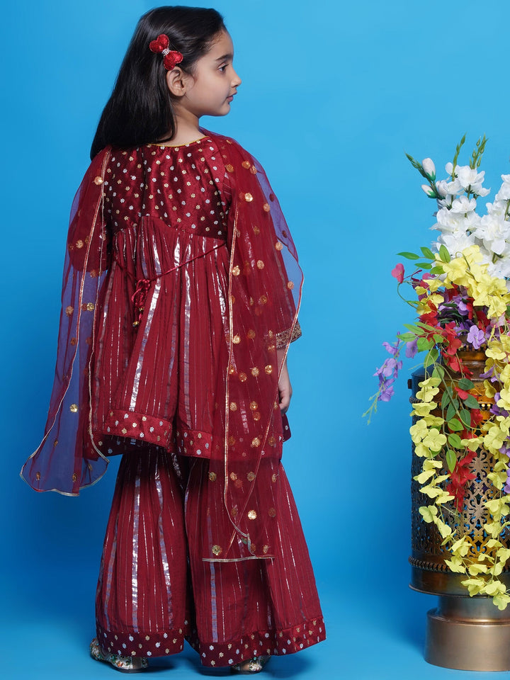 Chand Sitare Anarkarli Kurta Sharara with Dupatta - Mahroon | SHOBITAM