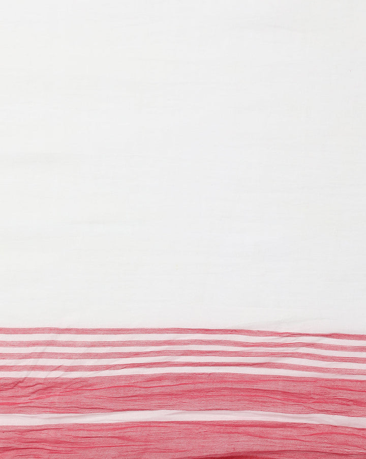 White Red Diamond Jamdani Cotton Saree | SHOBITAM