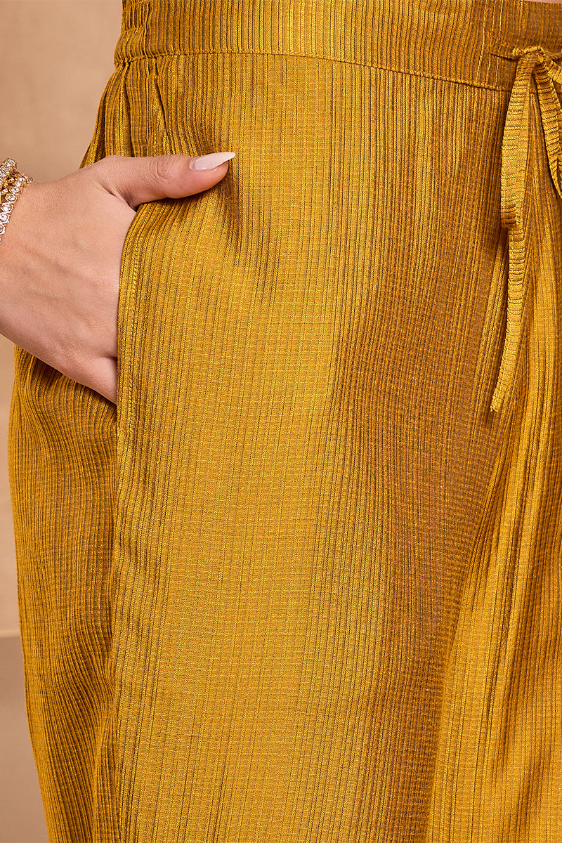 Mustard Silk Blend Floral Printed Straight Kurta Trouser With Dupatta | SHOBITAM