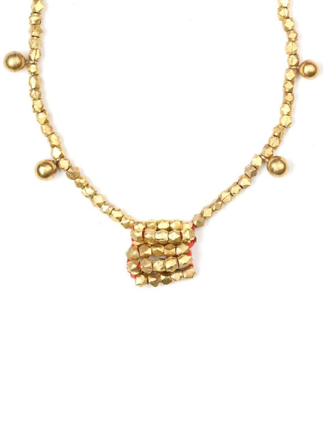 Red Beaded Tribal Pendant Set Jewellery | SHOBITAM