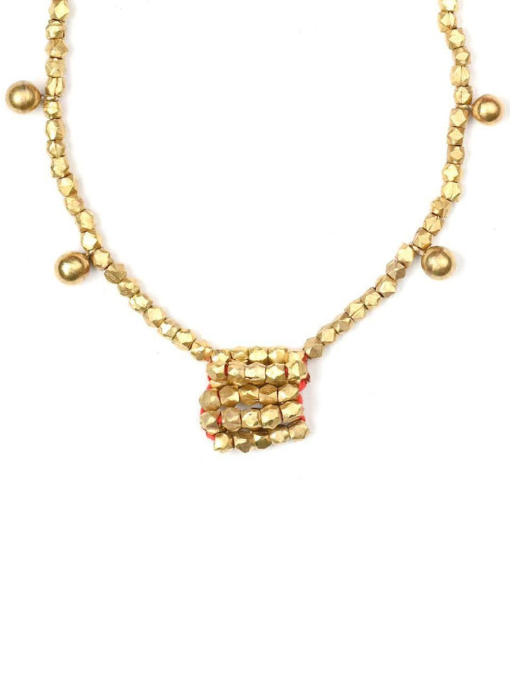 Red Beaded Tribal Pendant Set Jewellery | SHOBITAM