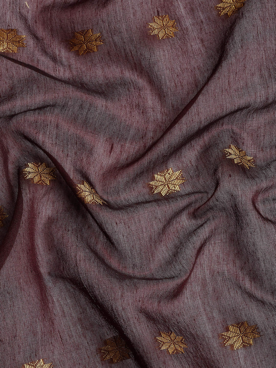 Chocolate Red Zari Buti Silk Cotton Saree with blouse piece | SHOBITAM