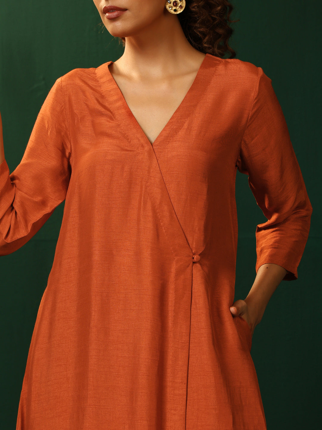 Rust Silk Angrakha Kurta Pant Set | SHOBITAM