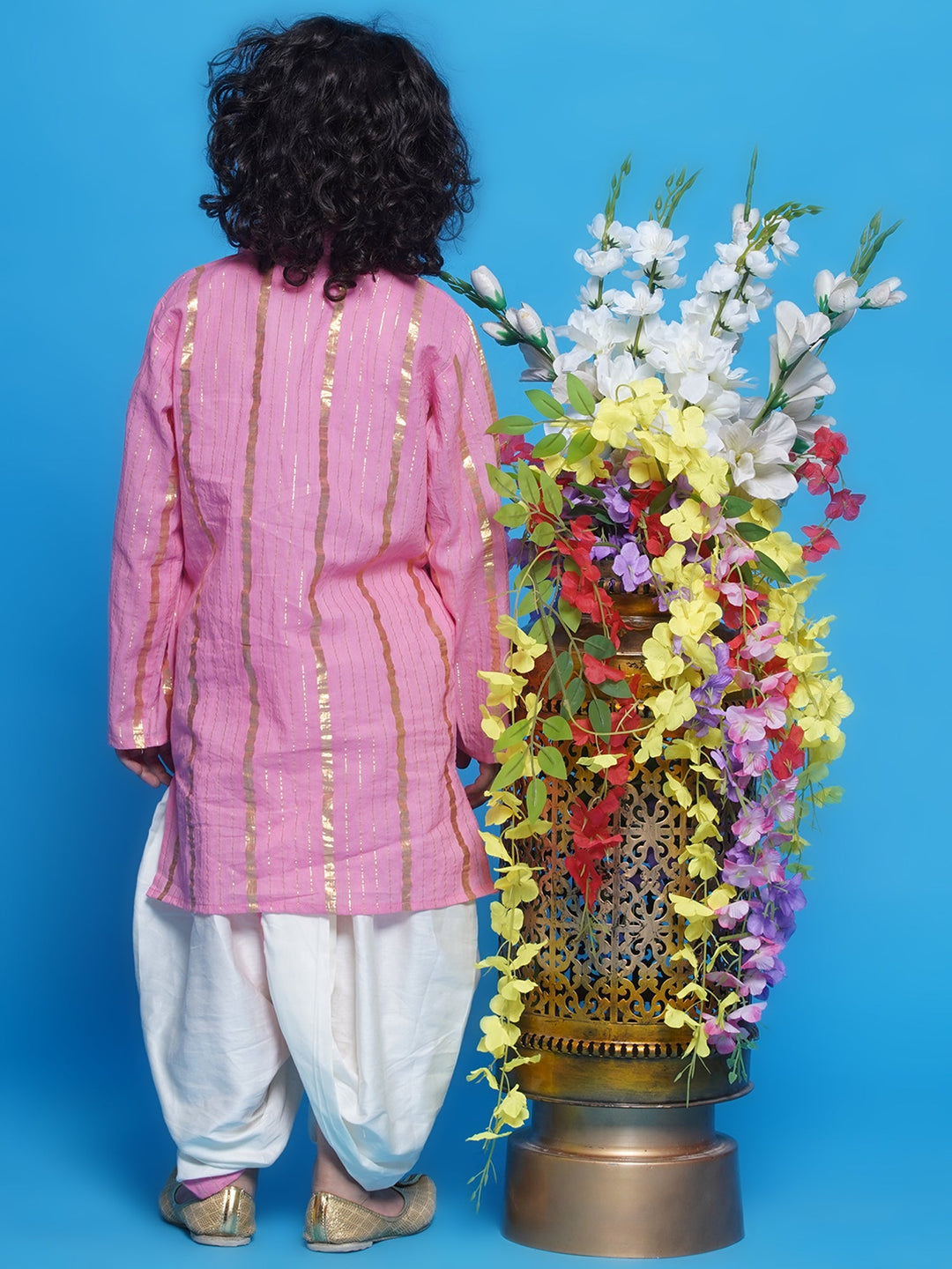 Gulabi Kurta Dhoti with Golden Strips - Pink | SHOBITAM