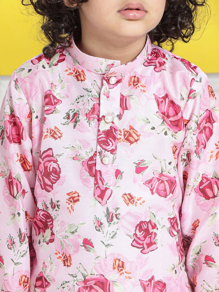 Blush Pink Rose Muslin Kurta with Cotton Dhoti | SHOBITAM