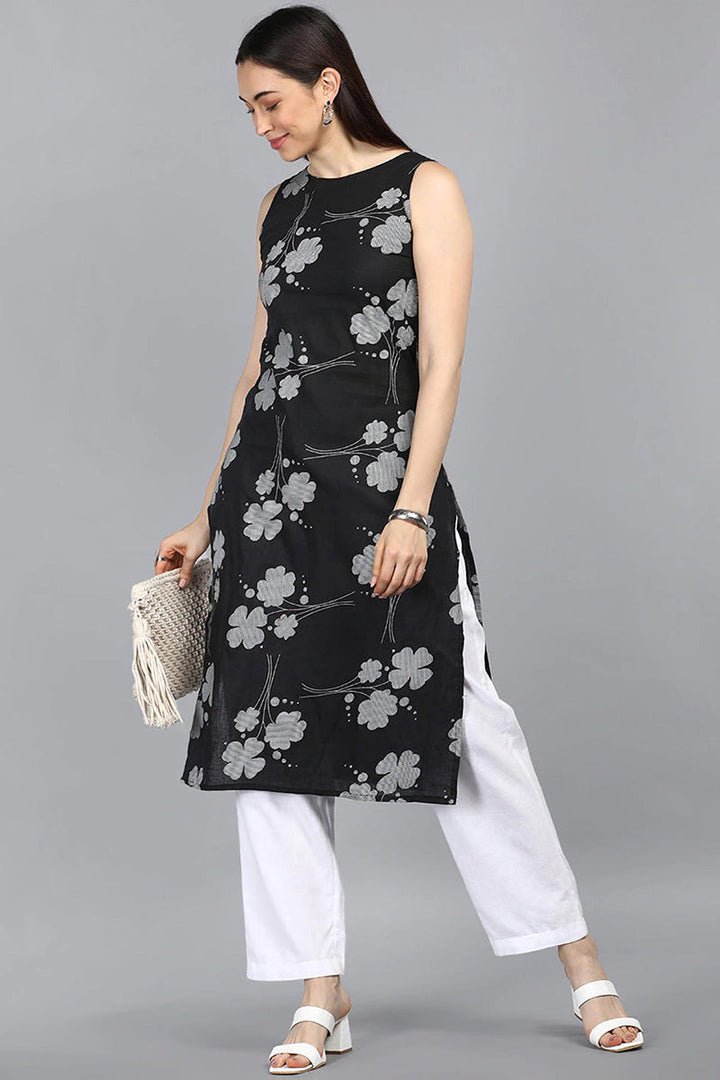 Black Floral Printed Kurta | SHOBITAM