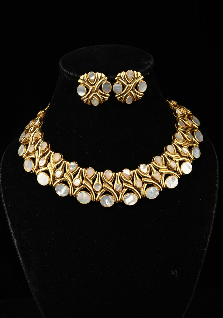 92.5 Pure Silver, Gold Plated Chitra Short Necklace Set