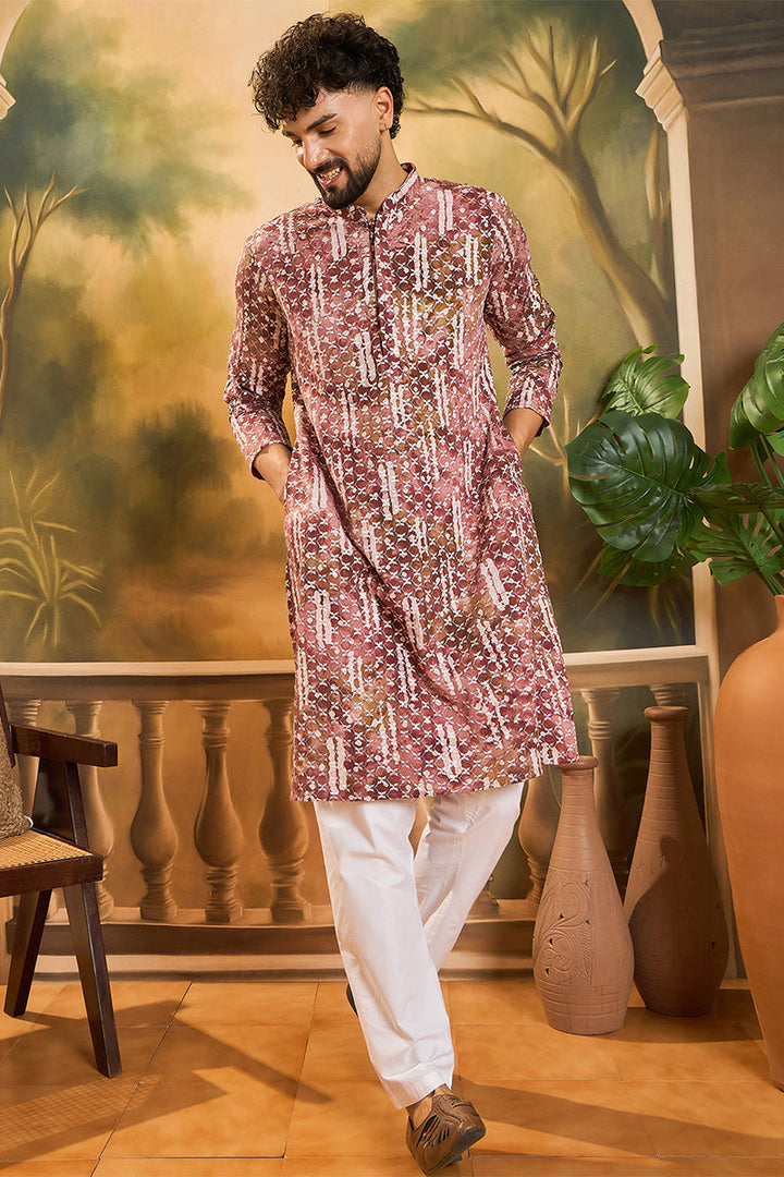 Brown Viscose Rayon Embroidered Straight Kurta  | SHOBITAM